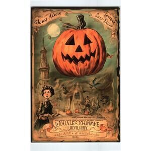 Vintage Halloween Photochrome Postcard Jack-O'-Lantern Haunted House Gothic
